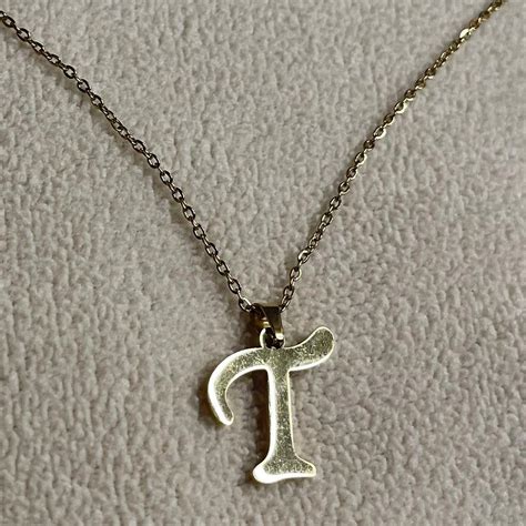 gold initial letter “T” pendant necklace (FREE... - Depop