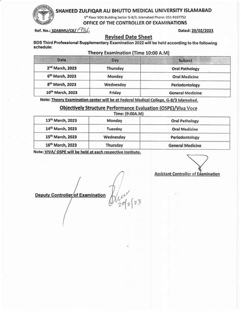 Szabmu Bds Nd And Rd Prof Supply Exam Revised Schedule