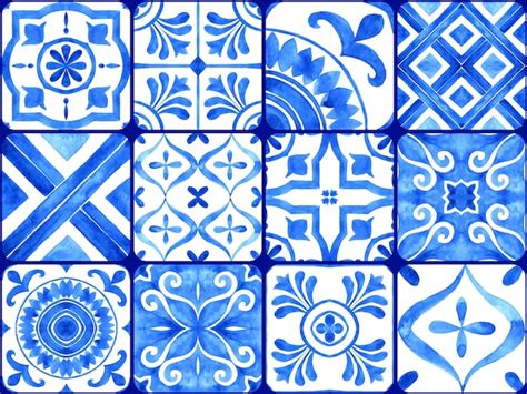 Coleção de azulejos portugueses azul e branco lindo padrão sem costura