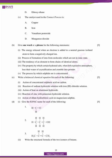 ICSE Class 10 Chemistry Question Paper Solution 2018