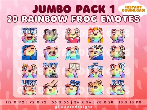 Rainbow Frog Twitch Emote Jumbo Pack Rainbow Frog Emotes Cute Frog