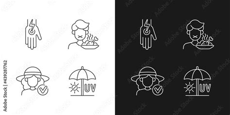 Sunstroke And Sunburn Linear Icons Set For Dark And Light Mode