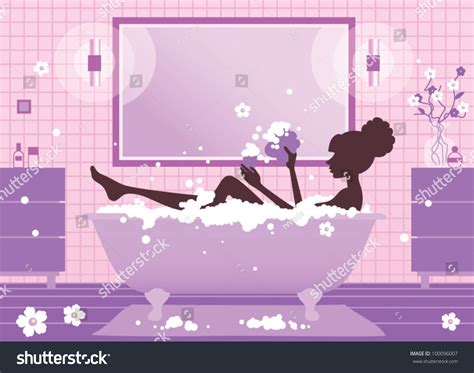 Silhouette Woman Taking Relaxing Bubble Bath Stock Vector Royalty Free 100096007 Shutterstock