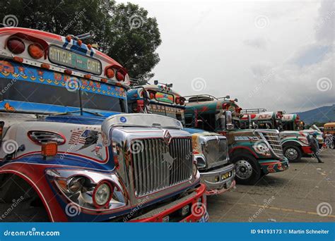 Typical Colorful Guatemalan Chicken Bus In Antigua Guatemala Editorial