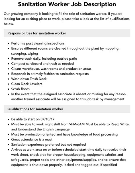 Sanitation Worker Job Description Velvet Jobs