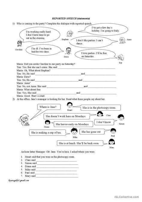 Reported Speech Statements Deutsch Daf Arbeitsbl Tter Pdf Doc