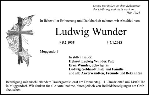 Traueranzeigen Von Ludwig Wunder Nordbayerischer Kurier