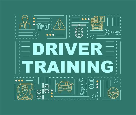 Drivers training word concepts banner. Practicing car riding. Infographics with linear icons on