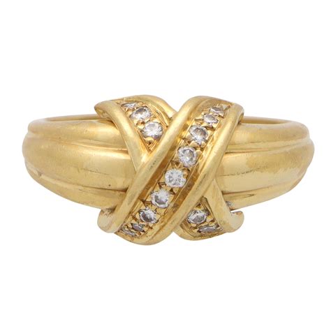 Vintage Tiffany And Co X Signature Diamond Ring Set In 18k Yellow Gold For Sale At 1stdibs