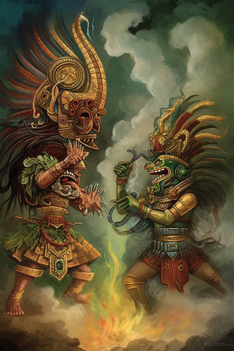 Quetzalcoatl And Tezcatlipoca Symbolism Aztec Art Aztec Artwork