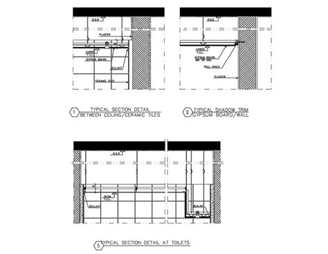 House typical section details between ceiling and ceramic construction details dwg file | False ...