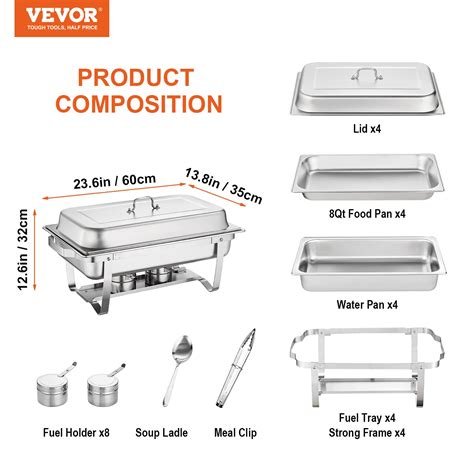 Mua VEVOR Chafing Dish Buffet Set 8 Qt 4 Pack Stainless Chafer W 4