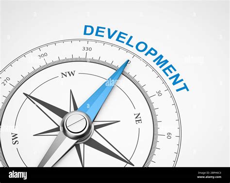 Magnetic Compass With Needle Pointing Blue Development Word On White