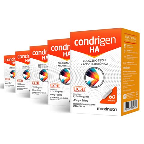 Kit 5 Condrigen HÁ Colágeno Tipo 2 Maxinutri 60 Cápsulas Edin