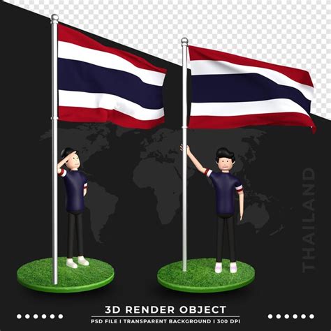 Ilustração 3d da bandeira da tailândia personagem de desenho