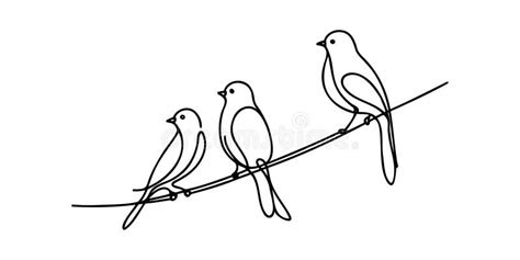 Abstract Birds On Branches Continuous One Line Drawing Birds On Branch Background In Black And