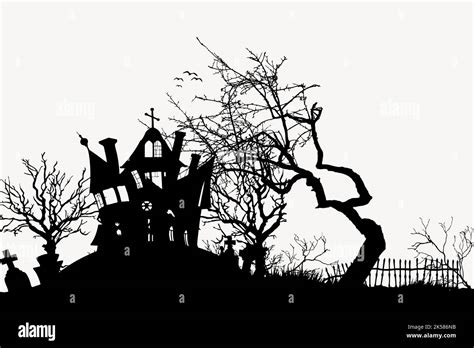 Haunted House Silhouette Clipart Halloween Illustration In Black Vector Stock Vector Image