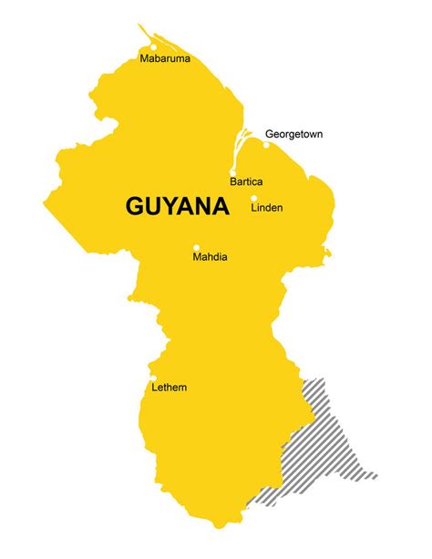 Guyana Border Map Shape with Cities Map YellowFree by CartoSur on ...