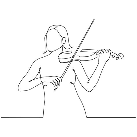 Dibujo De Línea Continua De Mujer Joven Tocando El Violín Aislado Sobre Fondo Blanco Vector