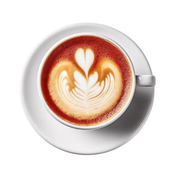 Cappuccino With Frothy Foam Red Coffee Cup Top View Closeup Isolated On