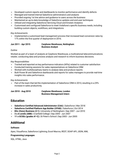 Salesforce Business Analyst Cv Example Guide Get Hired