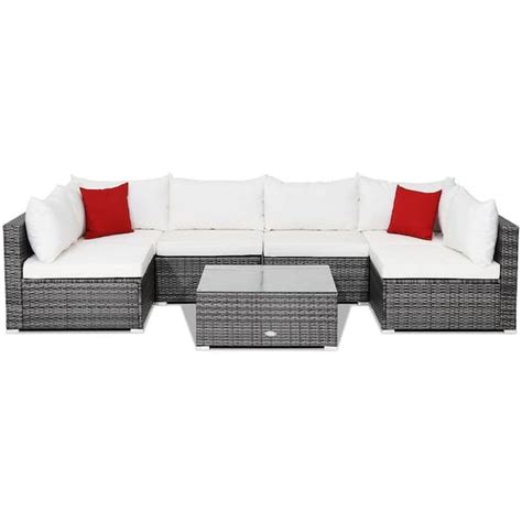 Gymax Piece Wicker Outdoor Patio Rattan Sectional Sofa Set Furniture