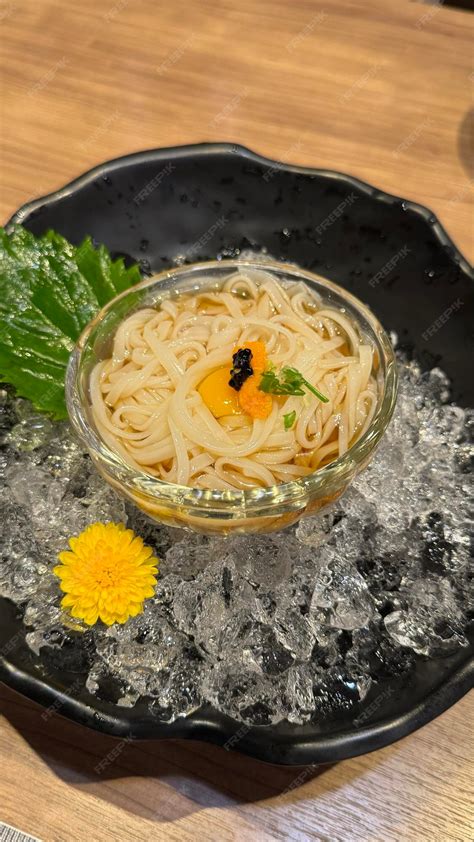 Premium Photo Cold Udon Noodles In A Glass Bowl With Ice For Japanese Food Restaurant Menu