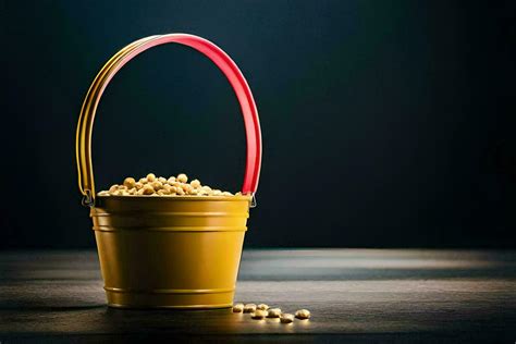 A Bucket Filled With Soybeans On A Dark Table AI Generated 34316169