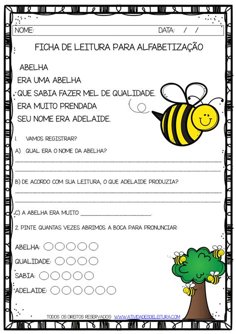 Ficha De Leitura Para Alfabetiza O