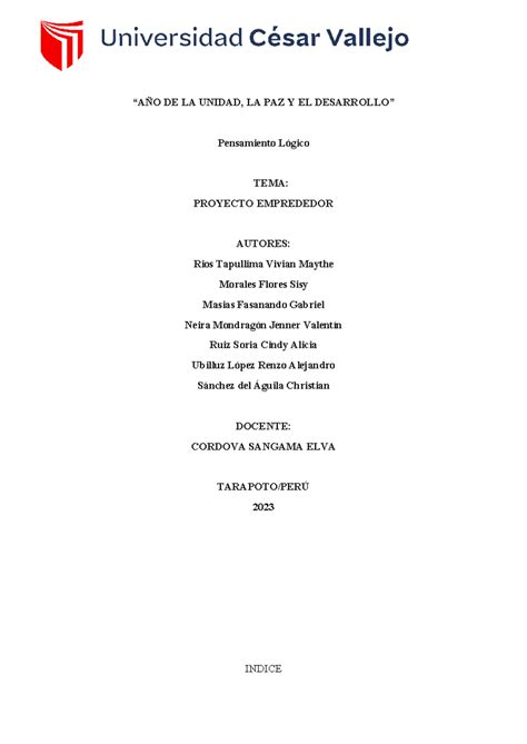 Avanze Proyecto Pensamiento Logico A O De La Unidad La Paz Y El