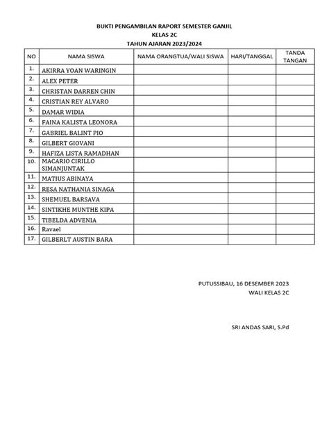 Bukti Pengambilan Raport Semester Ganjil Pdf