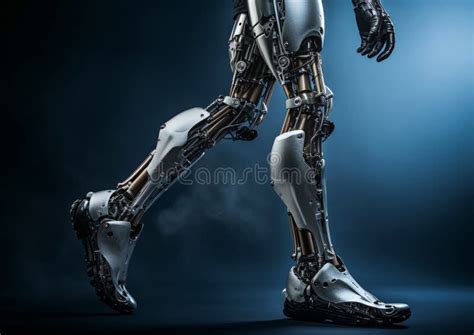 Robot Walking Legs Close Up Photorealistic Ai Generative Stock