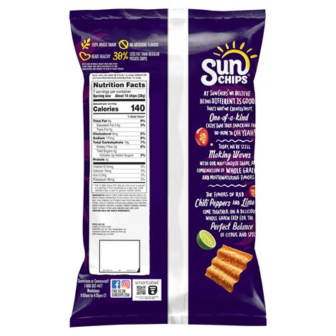 Sunchips Healthy Chili Lime Whole Grain Snack Food Chips 7 Oz