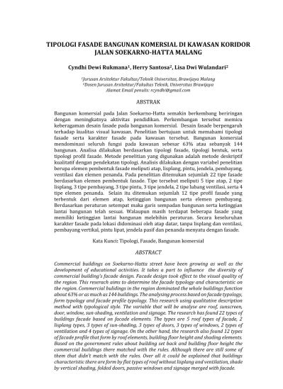 Tipologi Fasade Bangunan Komersial Di Kawasan Koridor Jalan Soekarno