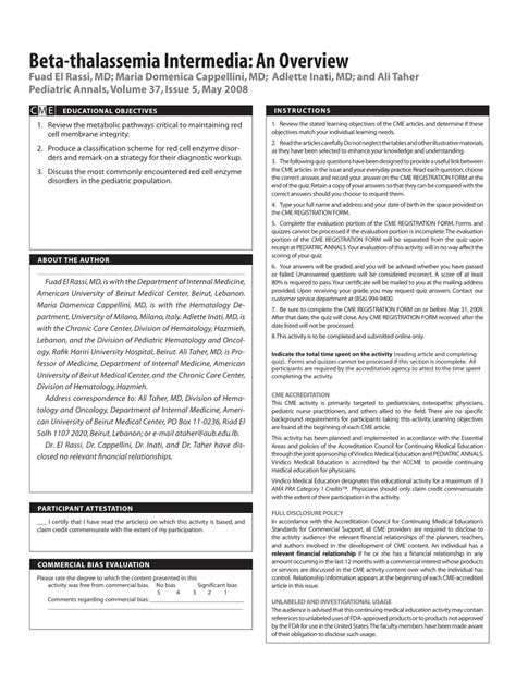 Pdf Beta Thalassemia Intermedia An Overview