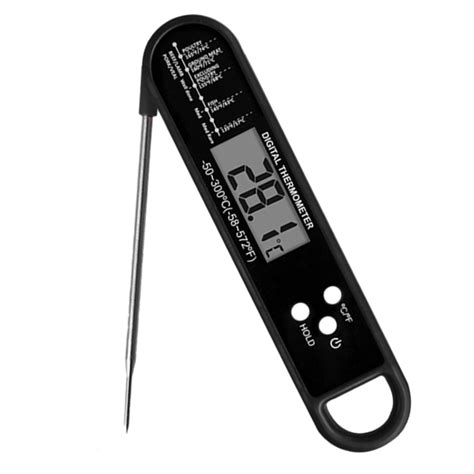 Wnfjr Instant Read Digital Meat Thermometer With Long Probe Black Red Lcd Display For Kitchen