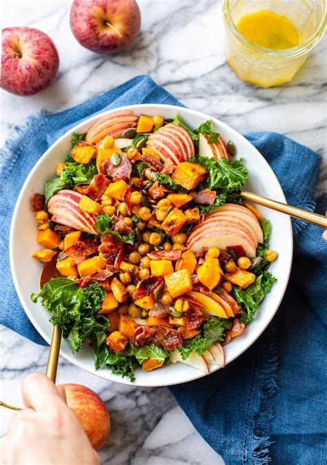 Roasted Sweet Potato Chickpea Kale Apple Salad With Bacon A Saucy