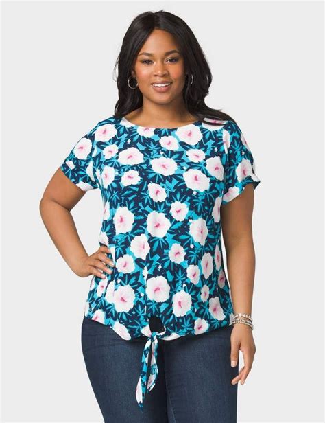 Dressbarn Plus Size Button Back Floral Tie Front Top Front Tie Top Tops Full Figure Fashion