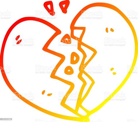 Warm Gradient Line Drawing Of A Cartoon Broken Heart Stock Illustration Download Image Now