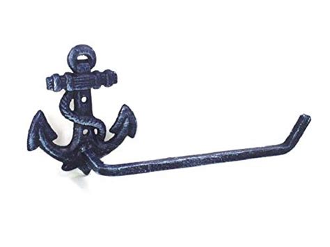 Hampton Nautical Rustic Dark Blue Cast Iron Anchor Toilet Paper Holder