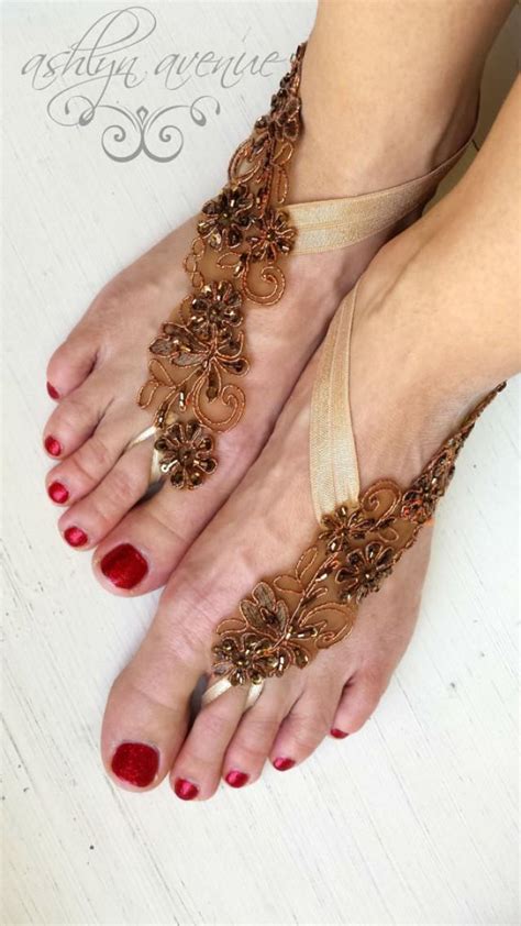 Barefoot Sandals Foot Jewelry Bronze Gold Lace Beach Wedding