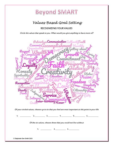 Values Worksheet - The Pink Briefcase