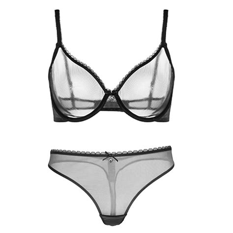 Varsbaby Sexy Transparent Mesh See Through Ultra Thin Lingerie Set Plus