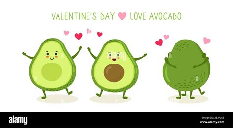 Avocado Couple Hug Dance And Love Concept For Postcard Valentines Day Hand Drawn Funny