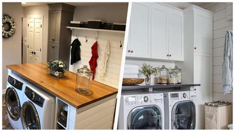 Laundry Room With Mirror Backsplash And Shiplap Backsplash Design