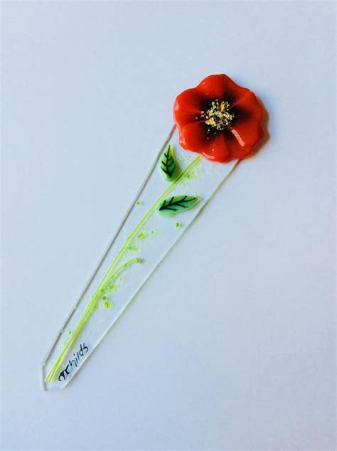 Fused Glass Plant Stake And Garden Stake Red Poppy Etsy In 2024 Fused Glass Red Poppies