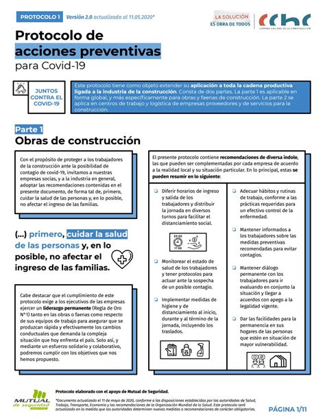 Infografía Protocolo de acciones preventivas para COVID 19 by CChC