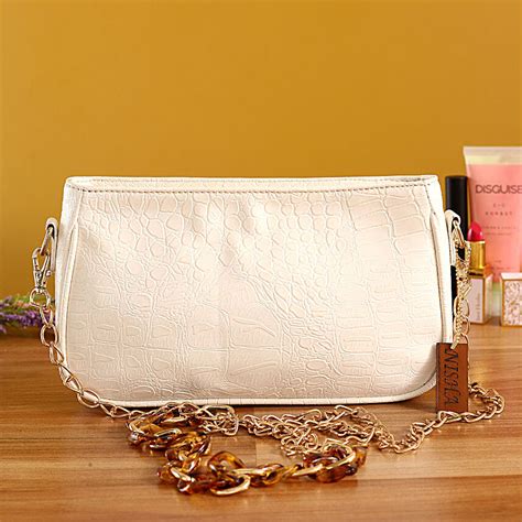 Buysend Personalised Leather White Sling Bag Online Fnp