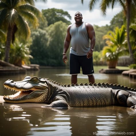 Black Man Performs Dunk Over Alligator | Stable Diffusion Online