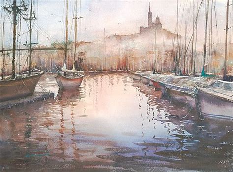 Marseille Vieux Port France V Watercolor On Paper X Inches Her